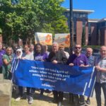 Citizens UK community leaders, including care workers and care recipients gathered outside Four Seasons Health Care headquarters in Cheshire