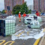 Two fire engines are currently in attendance at a large spill of Soap on Broad Street, Salford